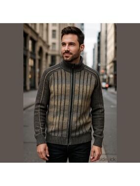 Montechiaro Lorenzoni Men's Sweater Jacket, Zipper, Large Made In Italy Vintage